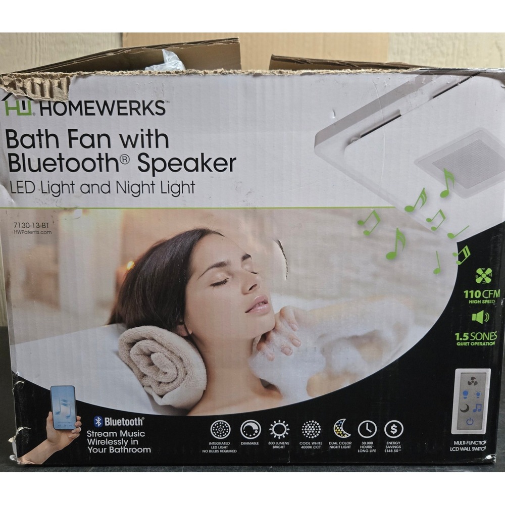 Homewerks Bath Fan with Bluetooth Speaker LED Night Light 110 CFM 7130-13-BT